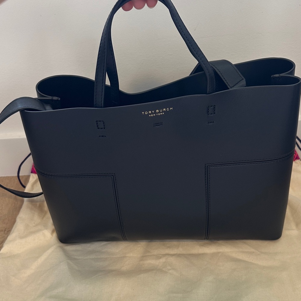 Tory Burch Black Structured Leather Tote